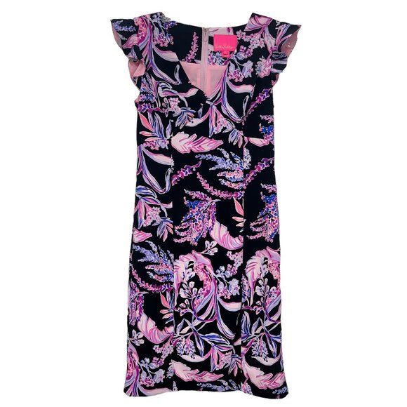 Lilly Pulitzer Dresses & Skirts - Lilly Pulitzer Mina Stretch Shift dress Onyx black Pink Floral women's size 2